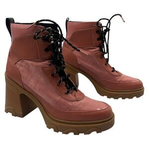 Sorel Heeled Combat Boots Brex Lux Lace Up Platform Chunky Ankle Mauve Size 9